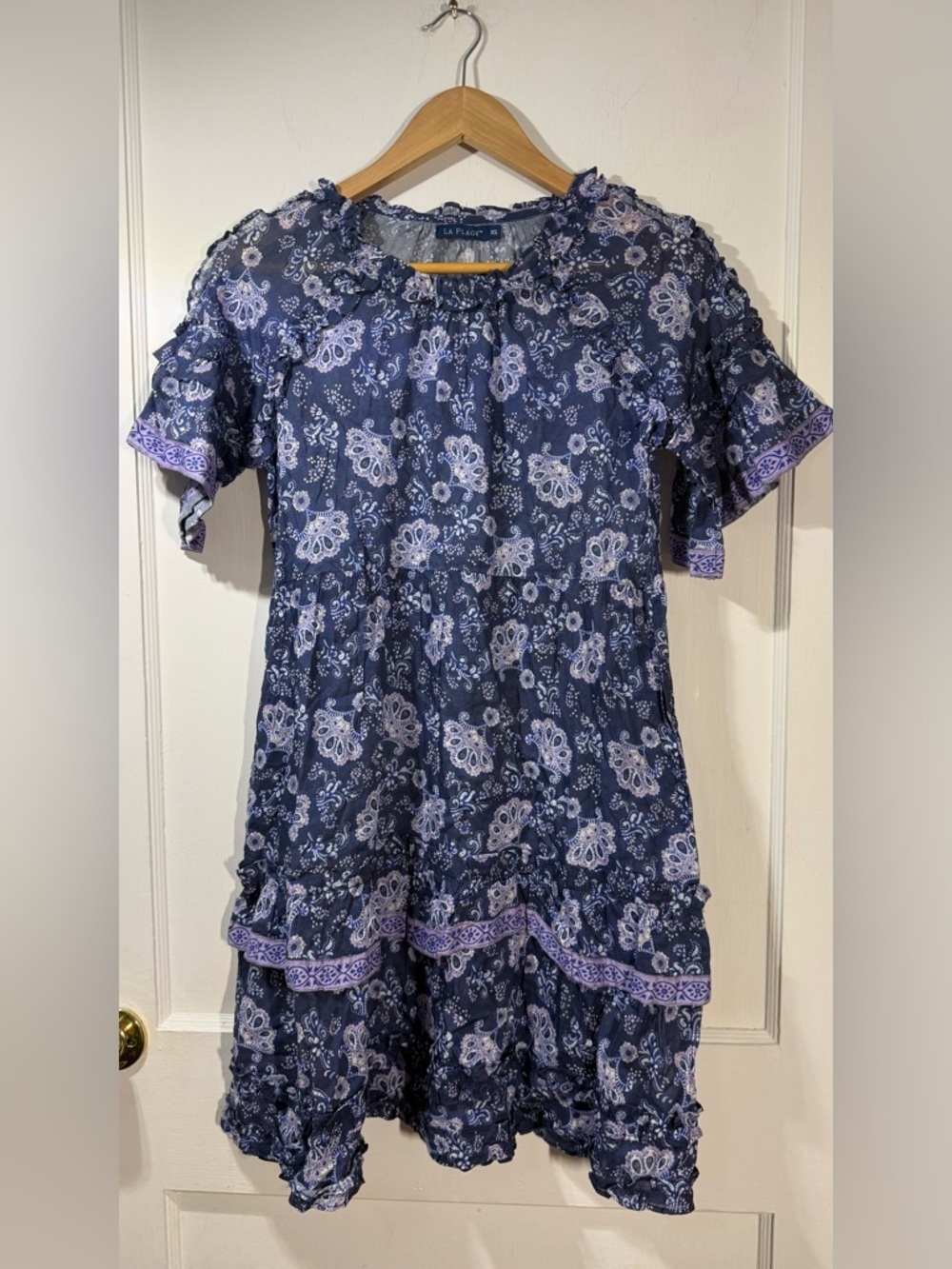 La Plage Navy & Lilac Paisley Ruffle Dress